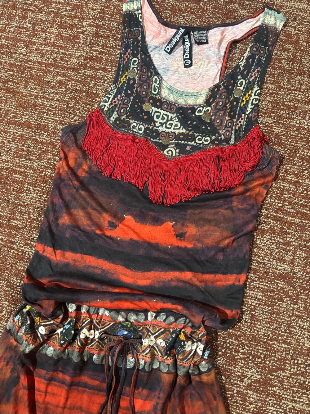 Vintage Desigual 90’s y2k maxi dress stretch jersey drop waist loose fit top M